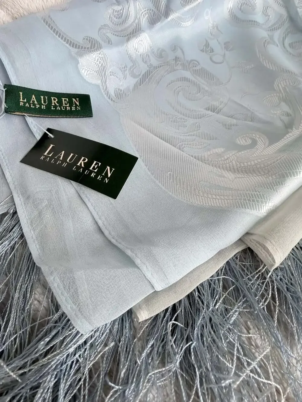 Lauren Ralph Lauren 100% Silk Embroidered Tassel Shawl